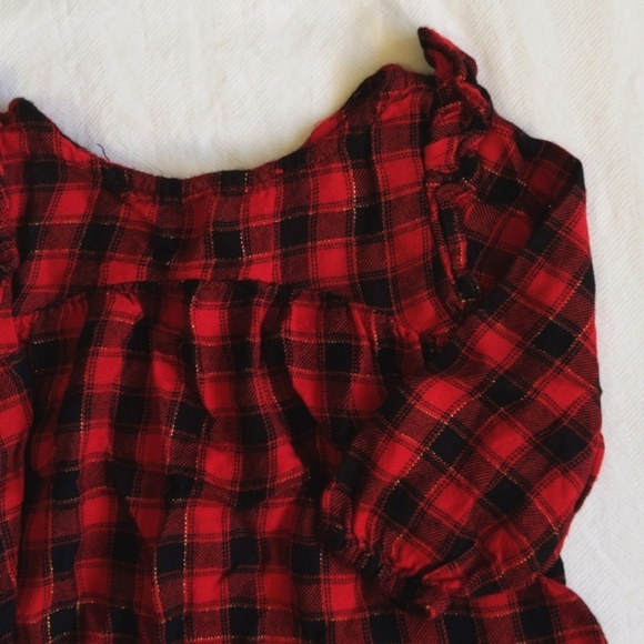 george red & black plaid rayon ruffle long sleeve blouse 18-24 months baby girl - Picture 4 of 7